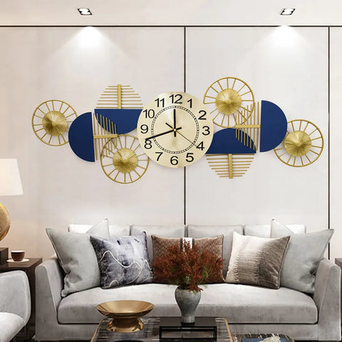 Blue & Golden Metal Wall Clock