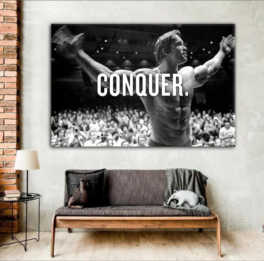 Conquer Arnold Inspirational Canvas Framed Posters With Motivational Quotes in Large Size for Office and Startups.