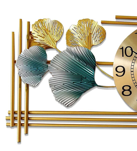 Creative Luxury Decoration Multicolor Leaf Design Metal Wall Clock