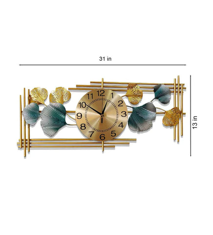 Creative Luxury Decoration Multicolor Leaf Design Metal Wall Clock