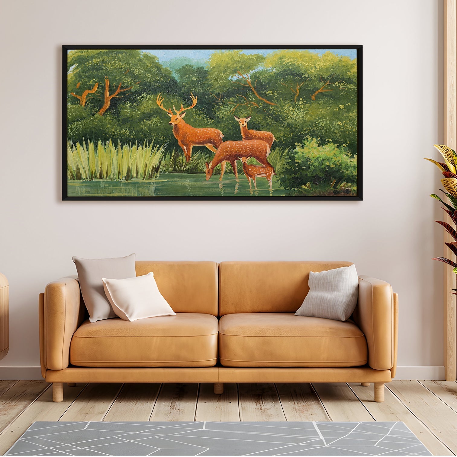 Deer Vastu Canvas Painting Framed For Living Room Wall Decoration