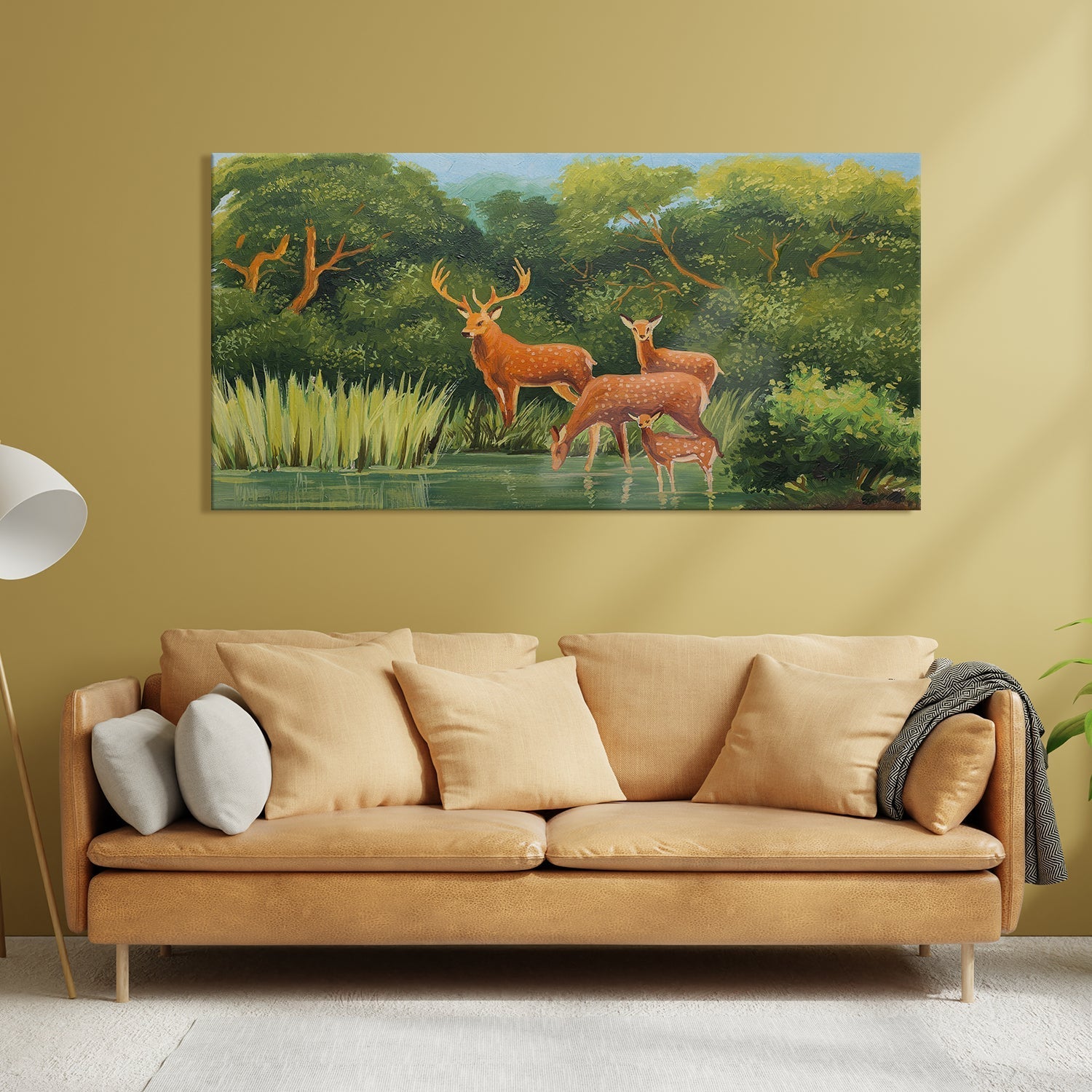 Deer Vastu Canvas Painting Framed For Living Room Wall Decoration