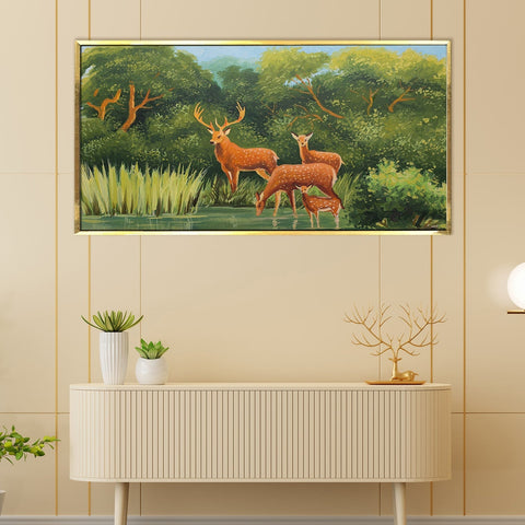 Deer Vastu Canvas Painting Framed For Living Room Wall Decoration