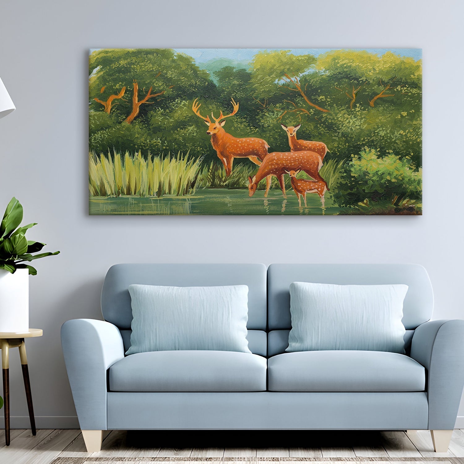 Deer Vastu Canvas Painting Framed For Living Room Wall Decoration