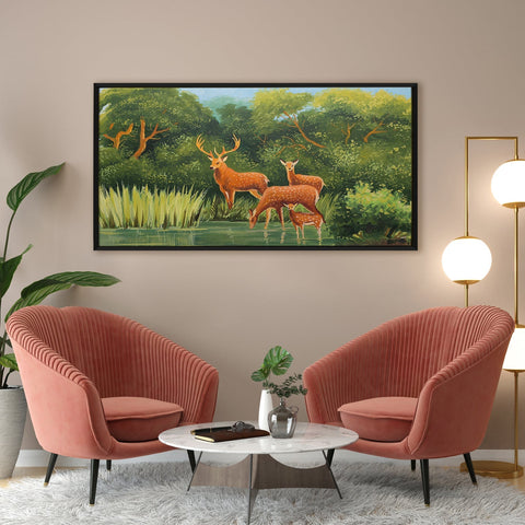 Deer Vastu Canvas Painting Framed For Living Room Wall Decoration