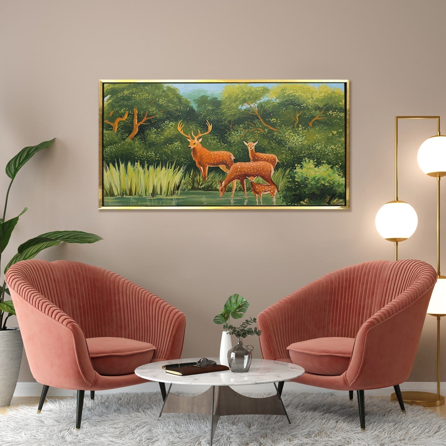 Deer Vastu Canvas Painting Framed For Living Room Wall Decoration