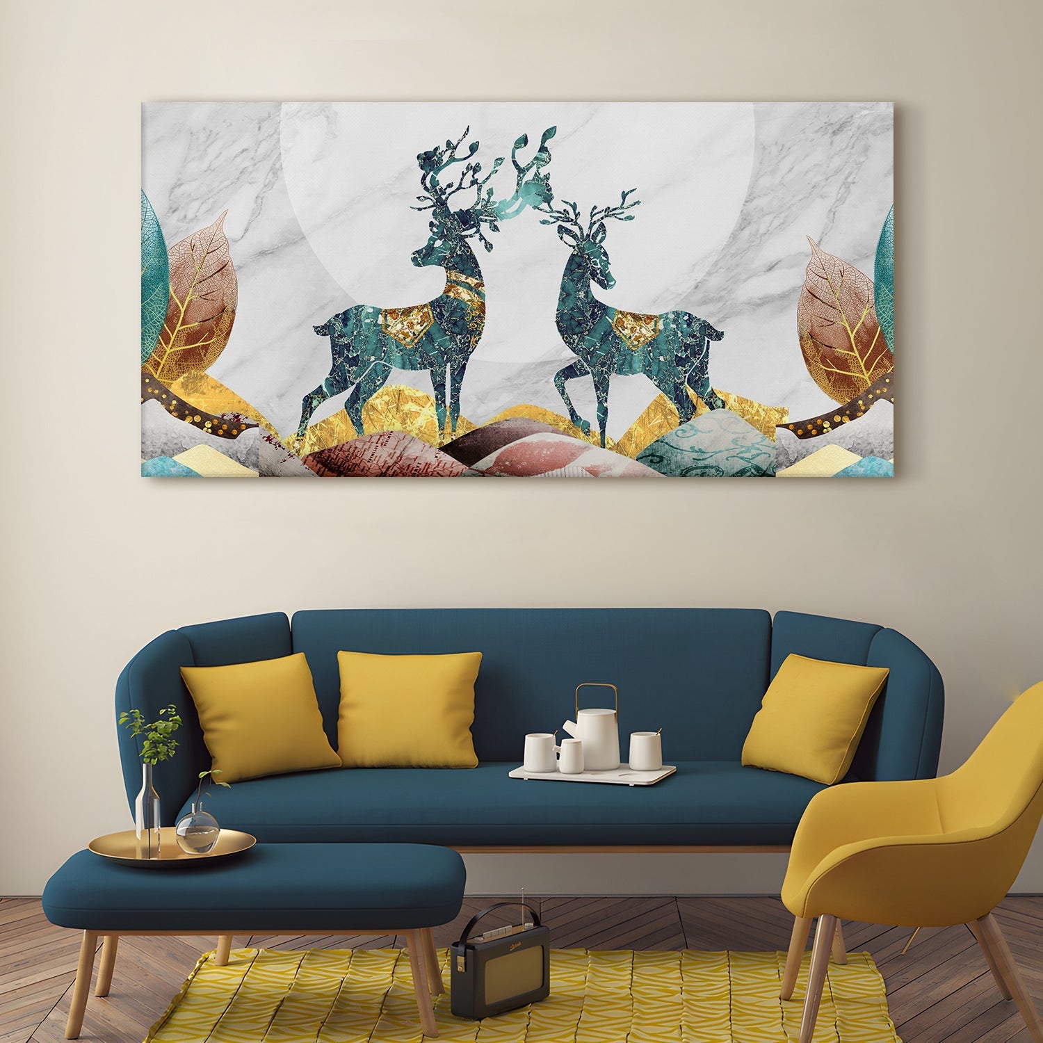 Deer Vastu & Feng Shui Canvas Paintings For Home Living Room decor 24 x 48 inch