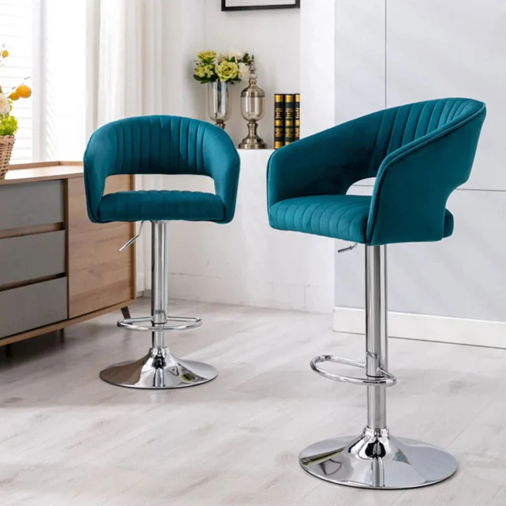 Emerald Blue Plush Feel Velvet Adjustable Bar Stool