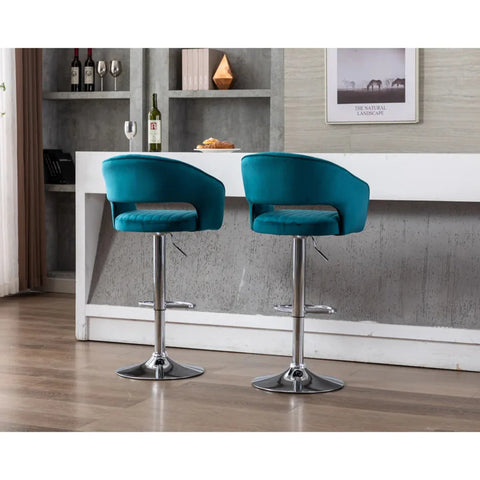 Emerald Blue Plush Feel Velvet Adjustable Bar Stool