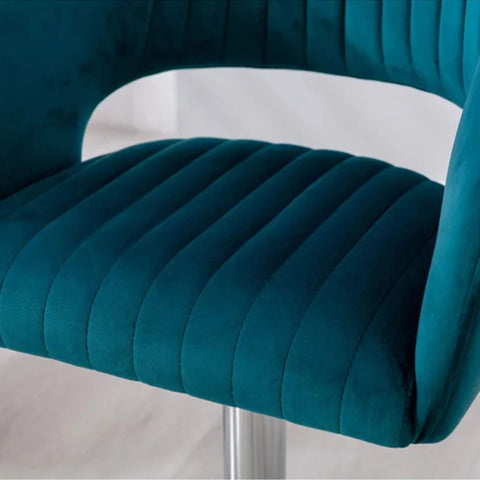 Emerald Blue Plush Feel Velvet Adjustable Bar Stool