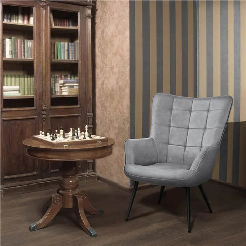 Grey Leatherette Luxurious Accent Chair