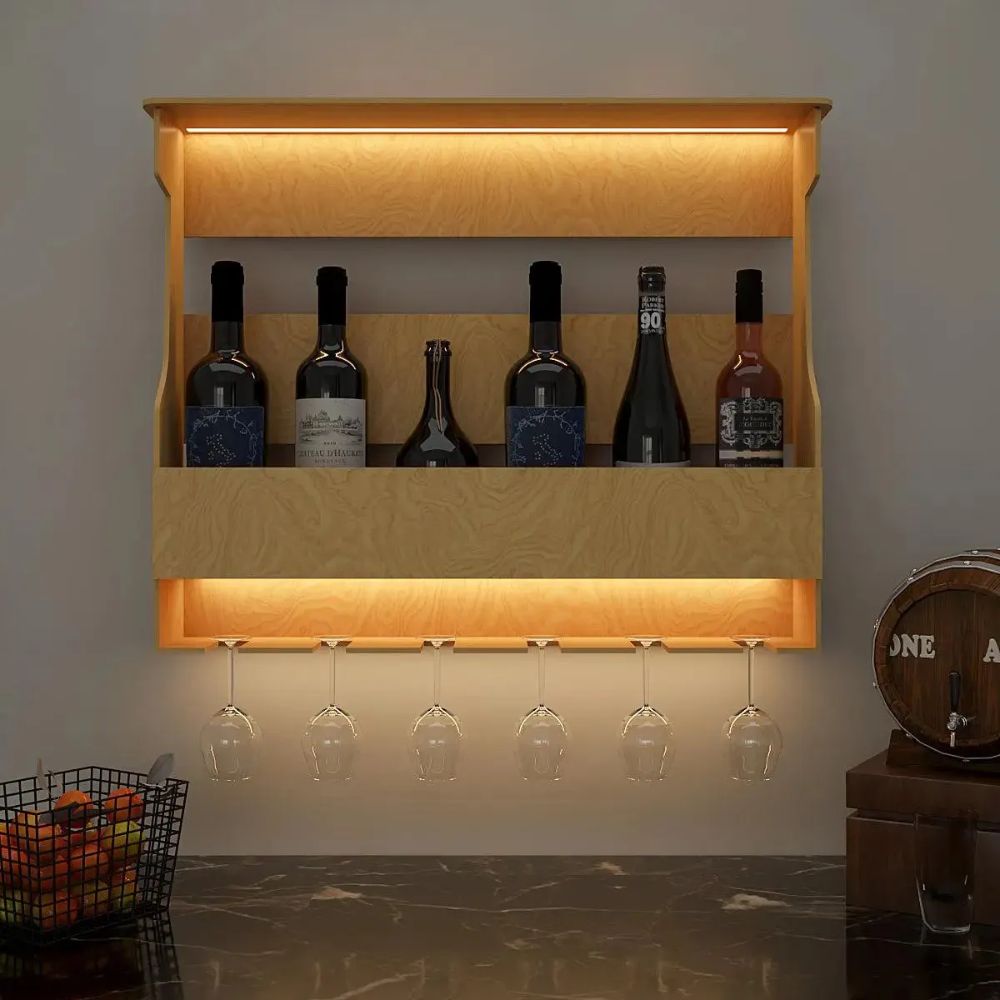 High-Quality Backlit Bar Wall Shelf / Book Shelf in Light Oak Finish