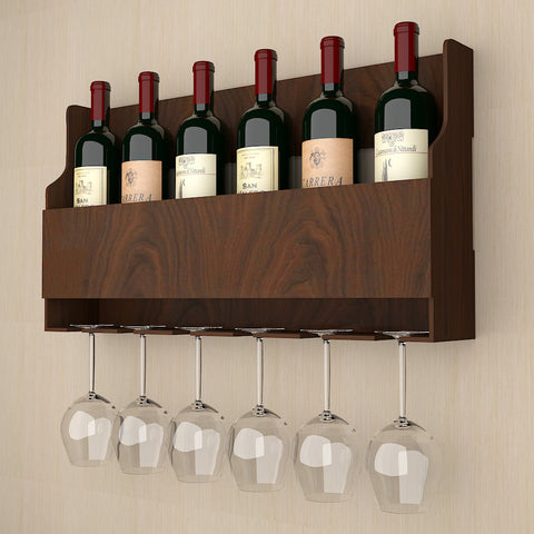 Spacious Backlit MDF Bar Wall Shelf / Mini Bar Cabinet In Walnut Finish