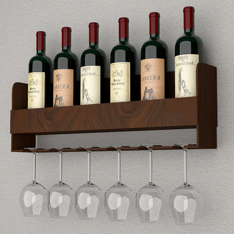 Backlit Wooden Bar Wall Shelf-cum-Mini Bar Cabinet in Walnut Finish