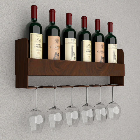 Backlit Wooden Bar Wall Shelf-cum-Mini Bar Cabinet in Walnut Finish