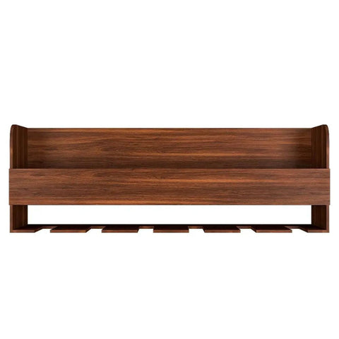 Backlit Wooden Bar Wall Shelf-cum-Mini Bar Cabinet in Walnut Finish