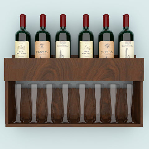 Engineered Wood Backlit Bar Wall Shelf / Mini Bar Cabinet in Walnut Finish