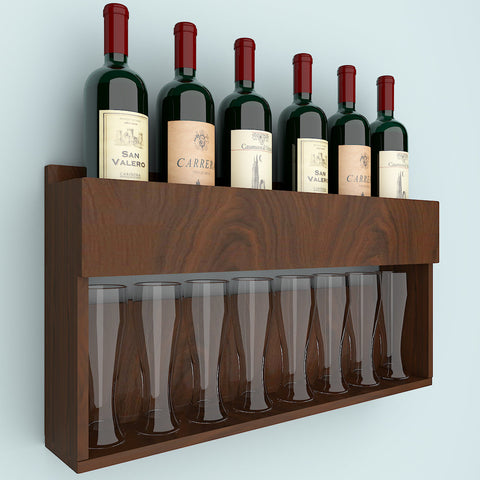 Engineered Wood Backlit Bar Wall Shelf / Mini Bar Cabinet in Walnut Finish