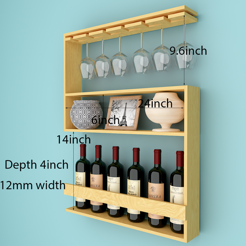 Modern Backlit Wooden Bar Wall Shelf / Mini Bar Cabinet in Light Oak Finish