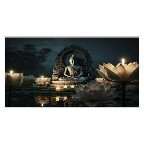 Lord Buddha Meditating in Lotus Floating Frame Canvas Wall Painting