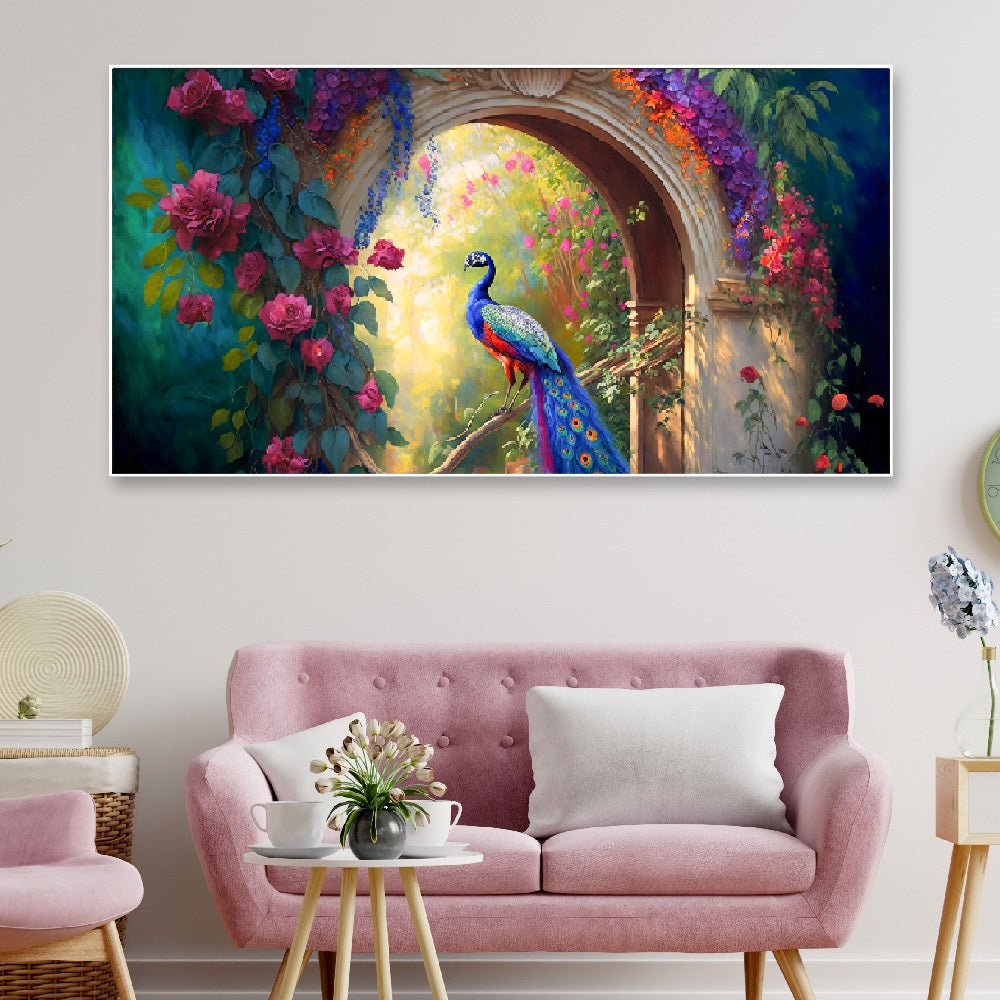 A Vibrant Display of Nature's Beauty Elegance Peacock Canvas Floating Framed Vastu Painting