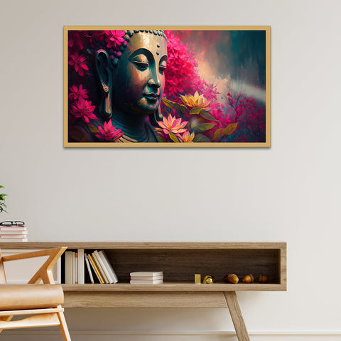 A Tranquil Artwork Radiating Peace and Spiritual Wisdom Enlightened Serenity Lord Buddha Floating Framed Canvas Wall Painting