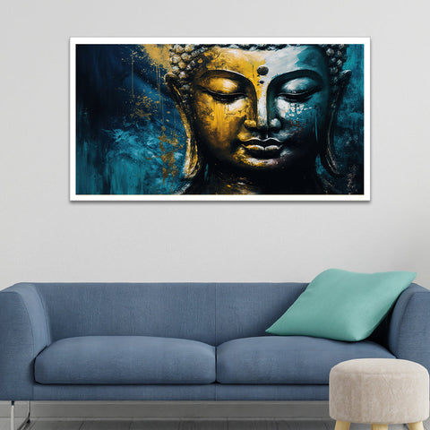 Colorful Meditating Gautam Buddha Floating Frame Canvas Wall Painting