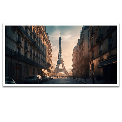 Beautiful Scenery of Sun Sets on Paris City Floating Frame Canvas Wall Painting