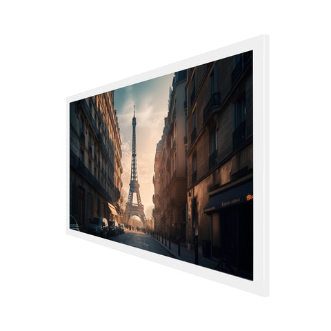 Beautiful Scenery of Sun Sets on Paris City Floating Frame Canvas Wall Painting