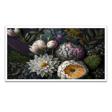 Assortment of Leaves and White Flowers Floating Frame Canvas Painting