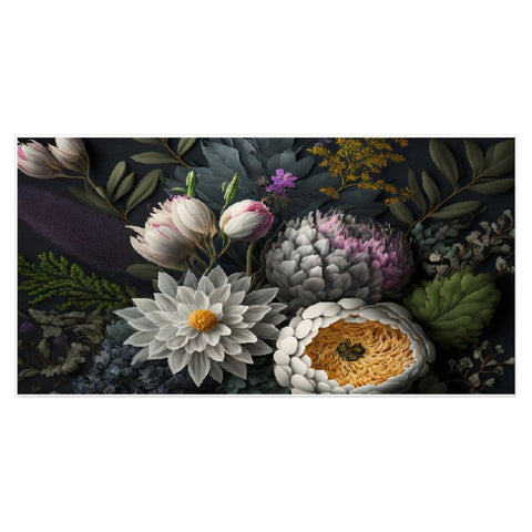 Assortment of Leaves and White Flowers Floating Frame Canvas Painting