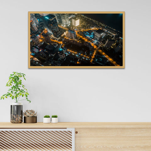 Beautiful City View of Night Floating Frame Canvas Wall Painting