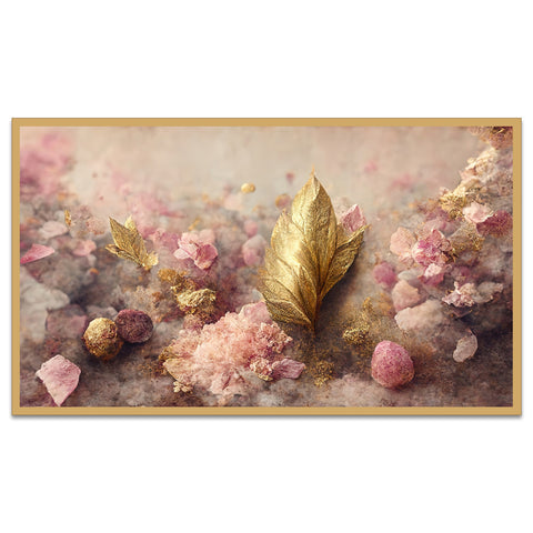 Elegant Flowers with Golden Leaf and Twigs Floating Framed Canvas Wall Painting