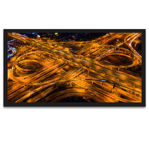 Aerial View of Traffic on Massive Highway Intersection at Night Floating Frame Canvas Wall Painting