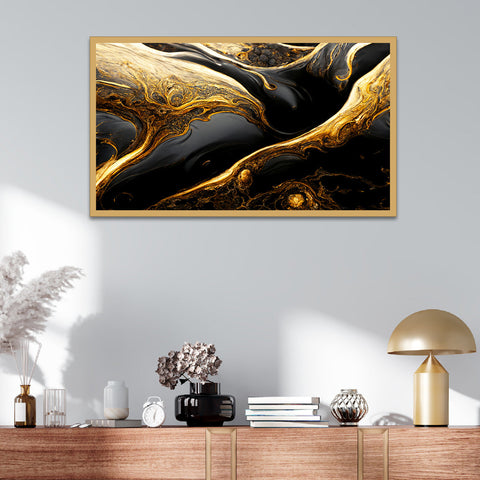 Abstract Black and Gold Design Floating Frame Canvas Wall Painting