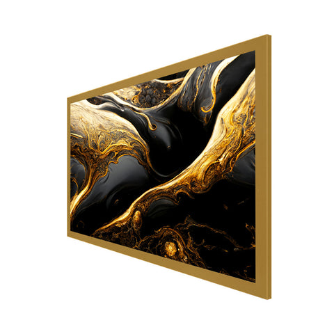 Abstract Black and Gold Design Floating Frame Canvas Wall Painting