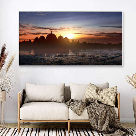 Beautiful Sunset Evening View silhouette of a mosque Floating Frame Canvas Wall Painting