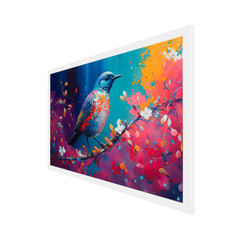 Colorful Blue Bird on the Branch Multicolor Floating Frame Canvas Wall Painting