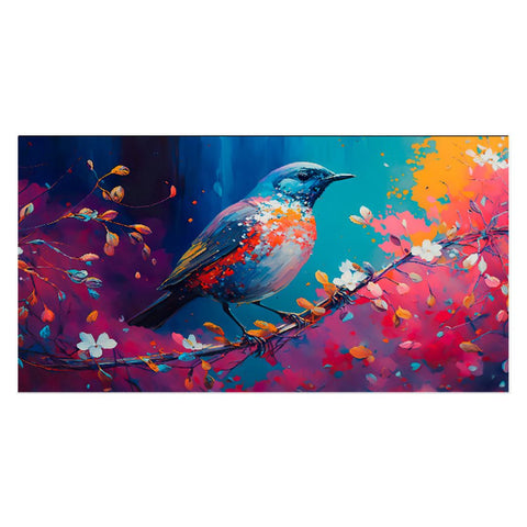 Colorful Blue Bird on the Branch Multicolor Floating Frame Canvas Wall Painting