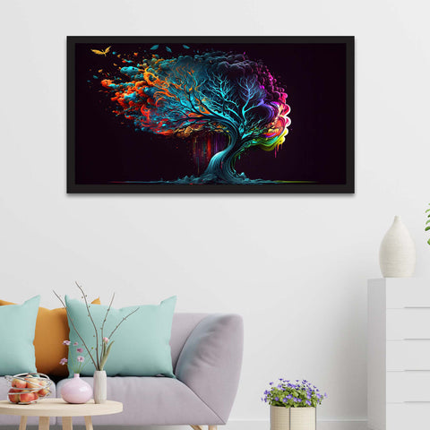 Abstract Colorful Splash Tree Floating Frame Canvas Wall Painting