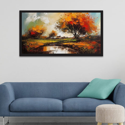 Beautiful Abstract Tree Forest River Floating Frame Landscape Canvas Wall Painting