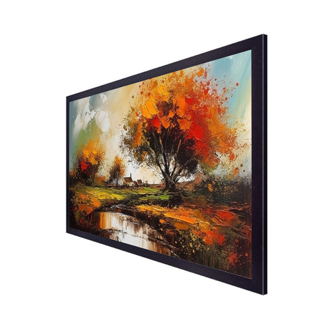 Beautiful Abstract Tree Forest River Floating Frame Landscape Canvas Wall Painting