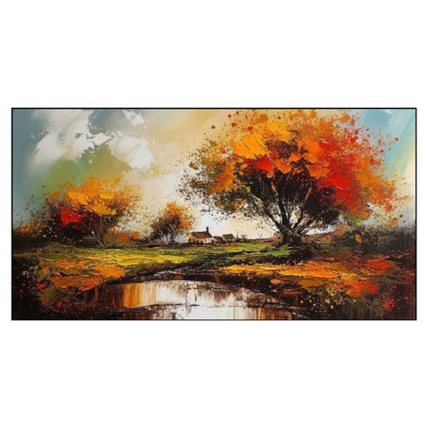 Beautiful Abstract Tree Forest River Floating Frame Landscape Canvas Wall Painting