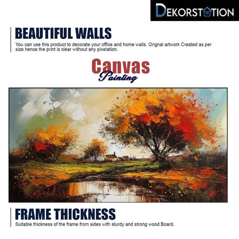 Beautiful Abstract Tree Forest River Floating Frame Landscape Canvas Wall Painting