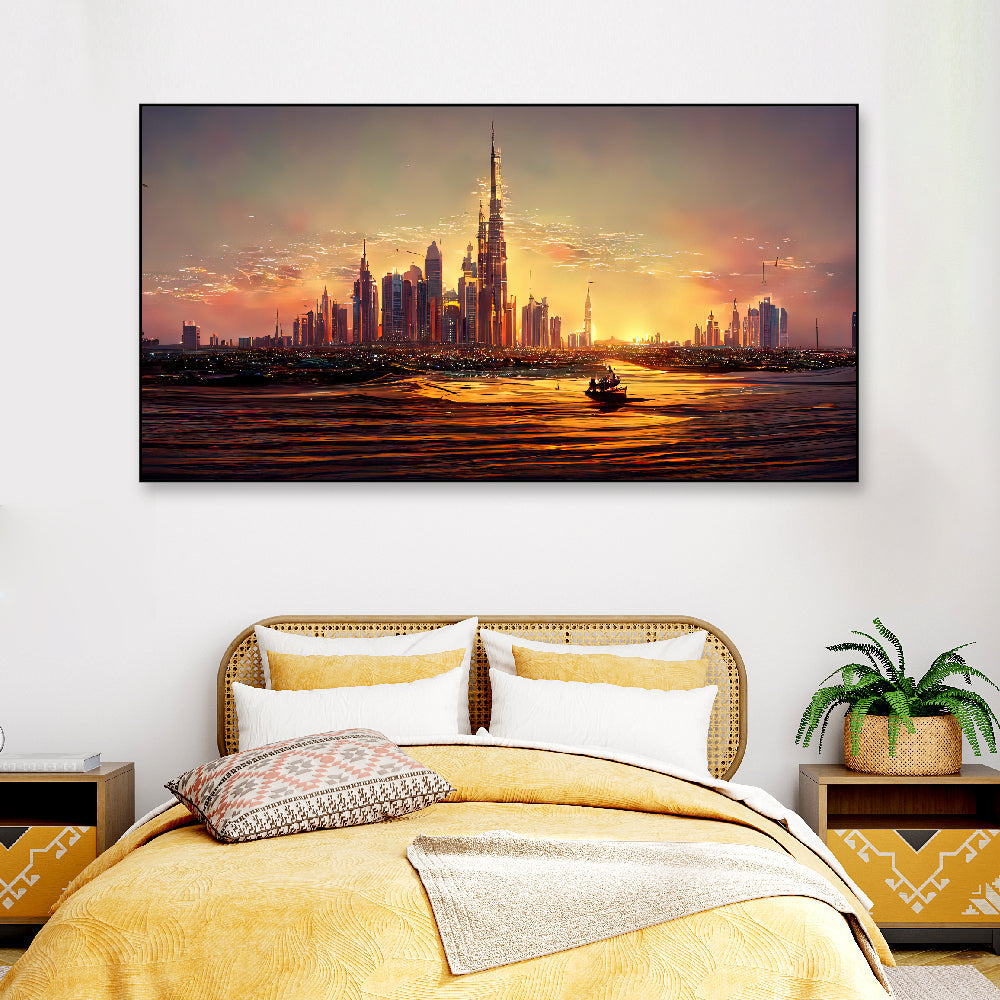 Dubai Amazing City Center Skyline with Luxury Skyscrapers Floating Framed Canvas Wall Painting