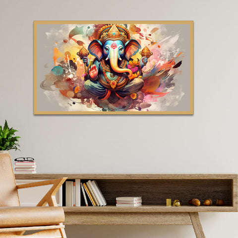 Divine Vighnaharta Lord Ganesha Canvas Floating Framed Canvas Wall Painting