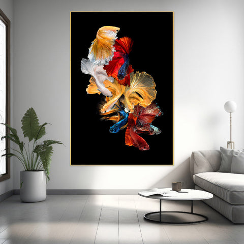 Abstract HD Luxury Gold Fish with Sequins Artwork Floating Frame Canvas Painting