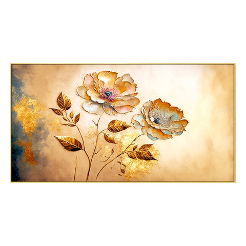 Golden Flower Abstract Canvas Floral Floating Framed Canvas Wall Painting