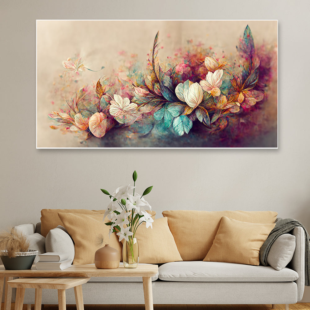 Vibrant Flowers Pattern Floating Frame Canvas Wall Painting