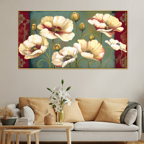 Abstract Golden Flowers Floating Frame Canvas Painting for Wall Decoration Art Print